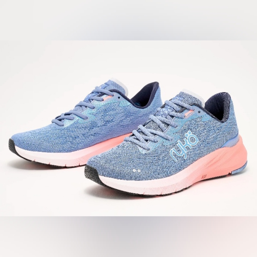 Ryka Mesh Re-Zorb Running Shoes - Euphoria Run Denim Blue & Coral Sneakers 7.5